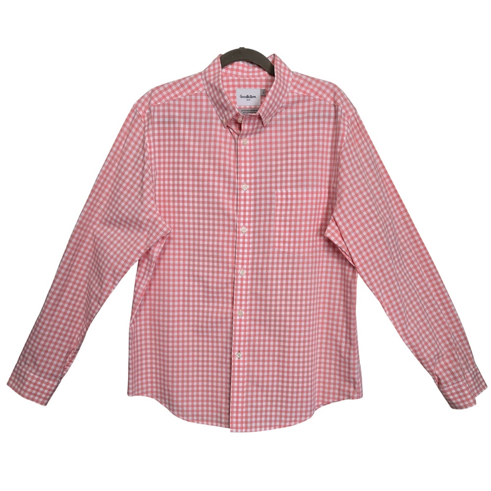 Goodfellow & Co Mens L Preppy Coral Gingham Check Long Sleeve Button Down Shirt